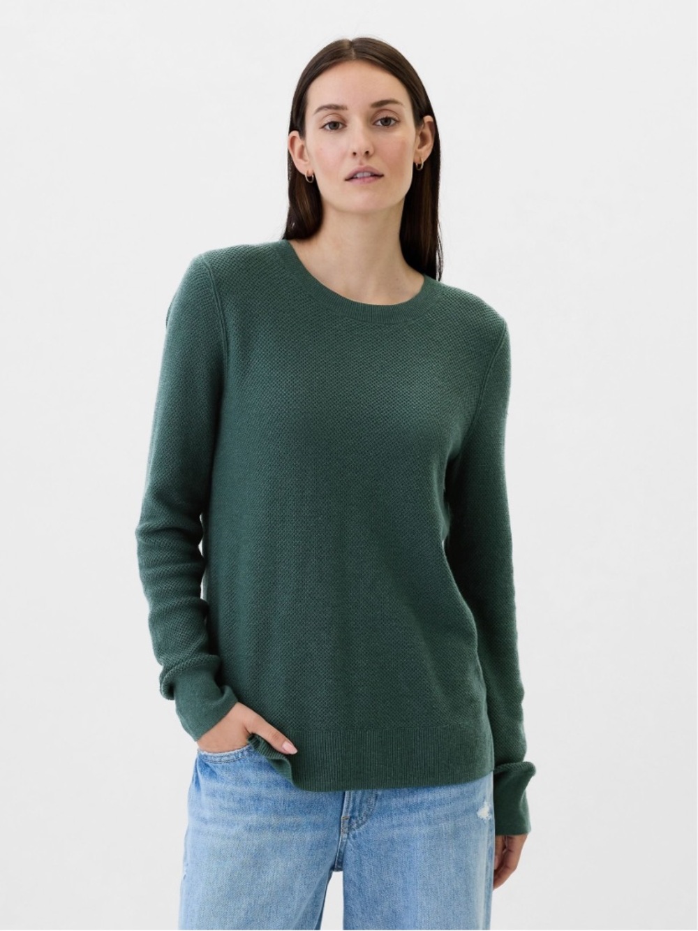 Gap Sweater Jewel Green Textured Crew Neck Bella Jumper Waffle Knit Sz XL